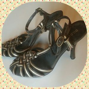 Shoes Brown & Gold closed toed Heels sz 7 1/2